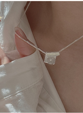 S925纯银韩版小众设计感拉丝白水晶项链韩式风简约个性拉丝锁骨链