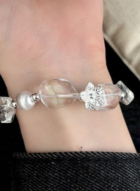 S925银透明空气感奥地利k9水晶拉丝银珠立体小花手链小众简约高级