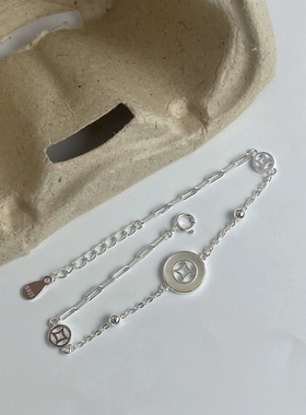 S925纯银小众设计贝壳铜钱手链个性时尚儿童可带百搭手串女甜美风