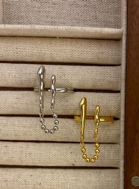 S925银韩版东大门ins风不对称圆珠链条开口戒指时尚潮流指环百搭