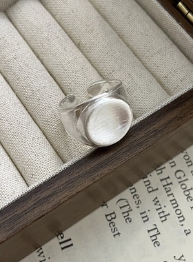 925纯银宽边圆形凹面磨砂戒指设计感小众指环百搭气质冷淡风女潮