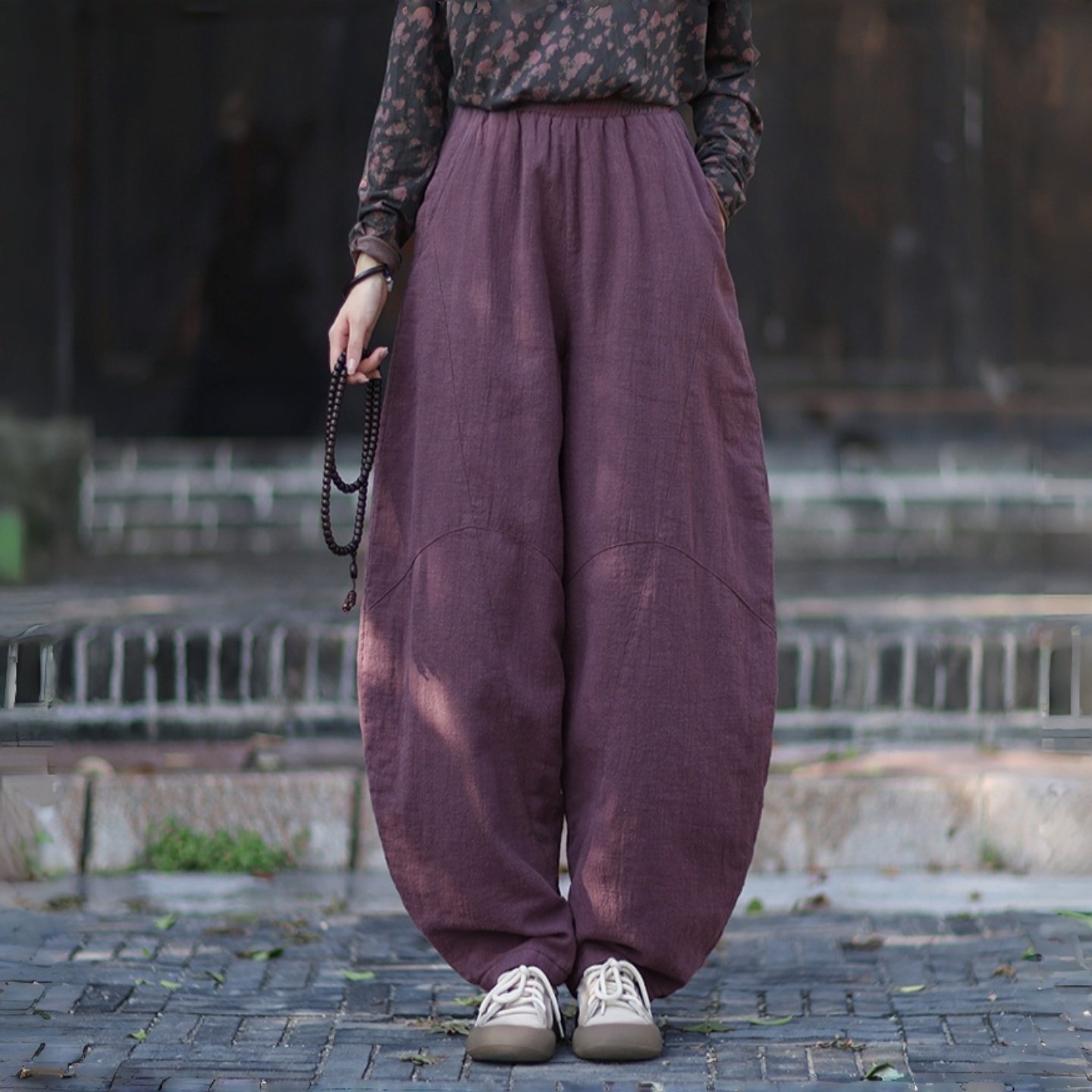 棉麻夹棉灯笼裤女2025年冬季新款原创苎麻宽松加厚太极裤棉裤外穿,淘宝优惠券,粉丝福利购,淘宝优惠卷