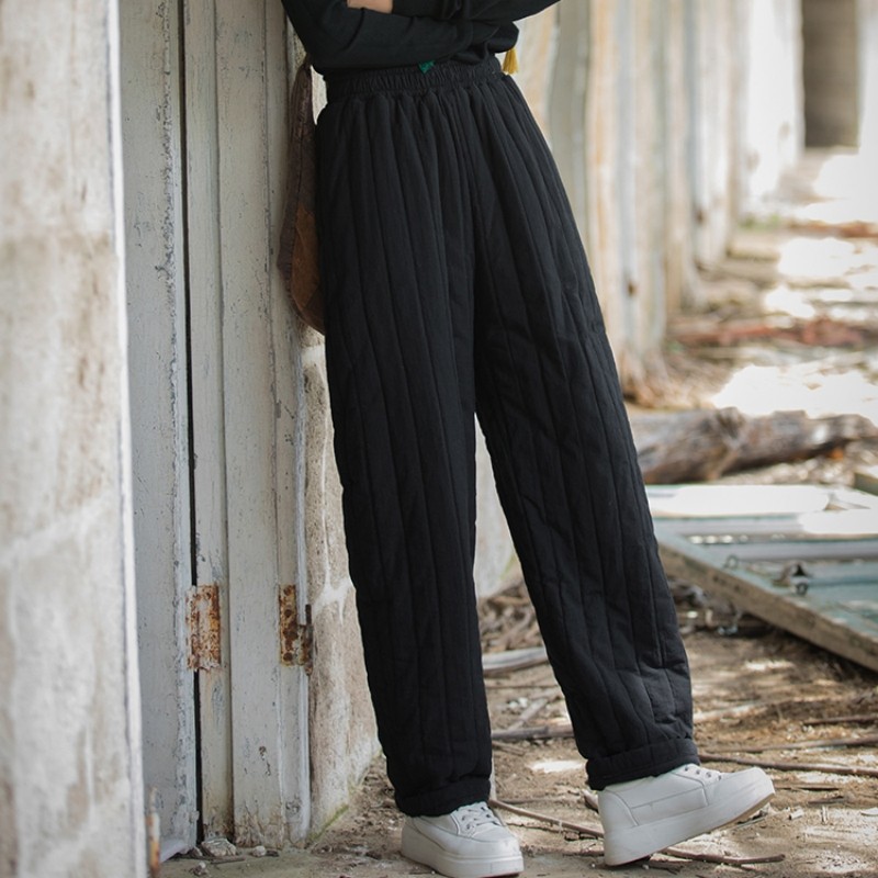 加厚夹棉保暖长裤秋冬新款棉麻女装绗缝竖格休闲裤加棉棉裤女外穿,淘宝优惠券,粉丝福利购,淘宝优惠卷