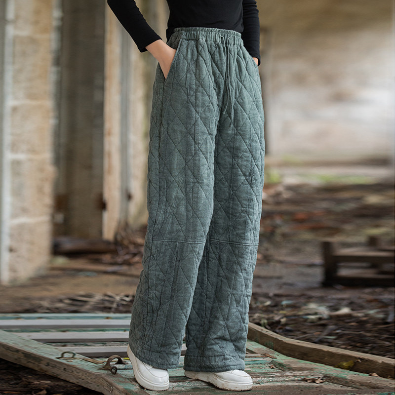 冬季保暖夹棉棉裤女2025年新款原创高端苎麻扎染直筒裤加厚长裤,淘宝优惠券,粉丝福利购,淘宝优惠卷