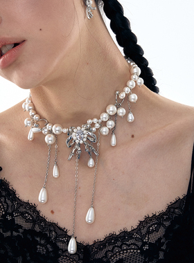 1JINNM2M蝴蝶结珍珠款水滴项链