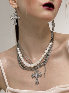 1JINNM2M珍珠拼接叠戴十字架