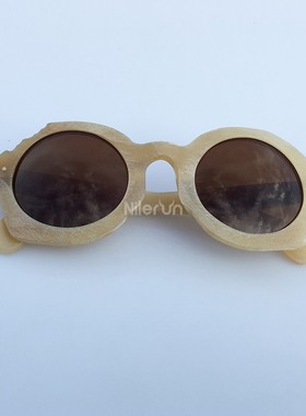 来而往金属铆钉圆形多角边框哑光粗糙雾面磨砂牛角偏光墨镜太阳镜