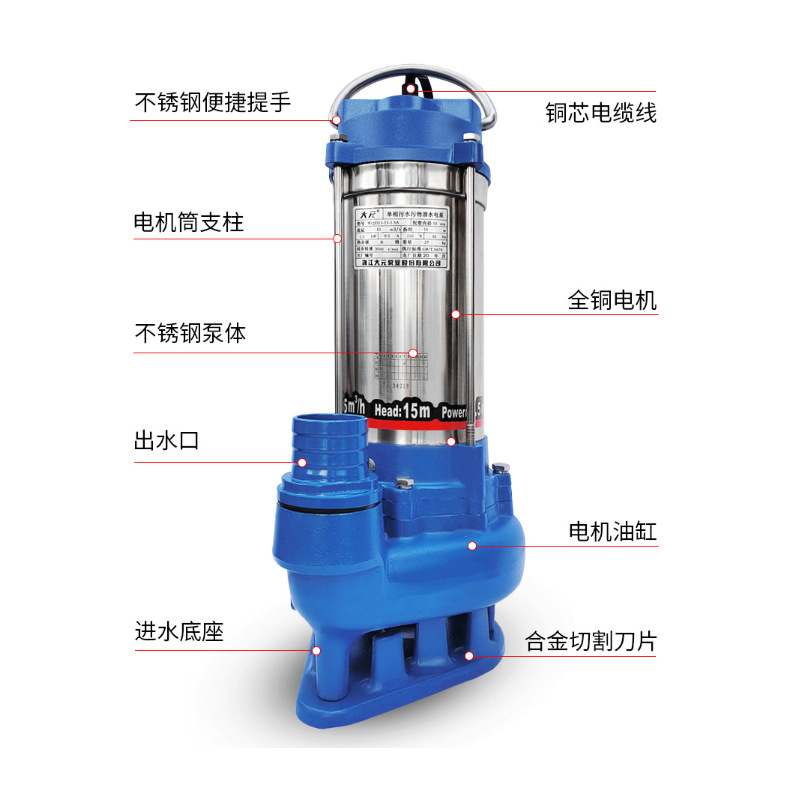 大元不锈钢小型污水泵220v抽粪泥浆切割化粪池380v三相泥浆排污泵 - 图0
