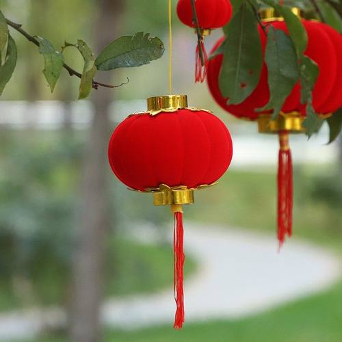 大红小灯笼挂饰2026春节过年新年植绒龙年布置树上挂件结婚装饰品 - 图2