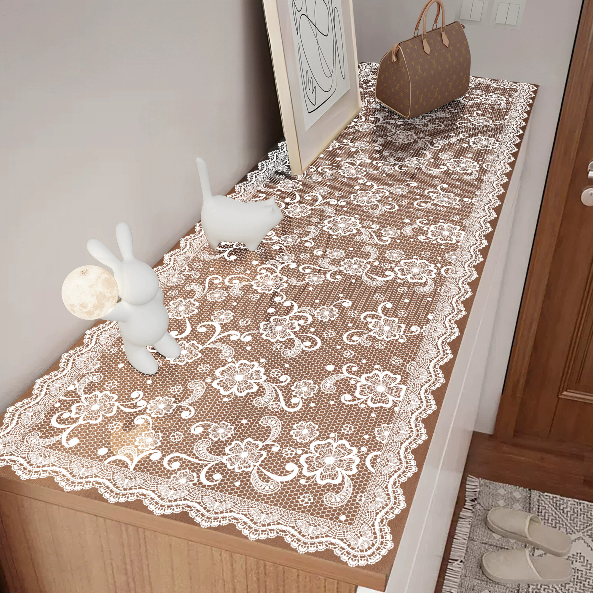 餐边柜桌垫透明蕾丝防水免洗玄关鞋柜垫pvc桌布电视柜桌面保护垫,淘宝优惠券,粉丝福利购,淘宝优惠卷