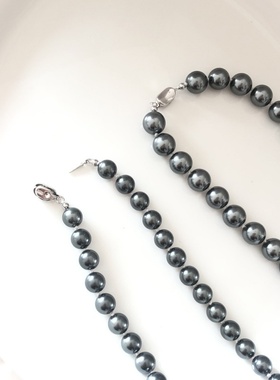 617大溪地黑纯银元宝扣珍珠项链女感锁骨链2025年春秋新款时