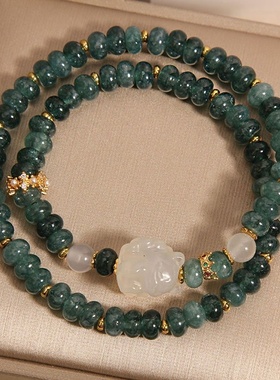 天然石算盘珠双圈水晶手链女轻奢小众精致玉髓凤九手串新中式手环