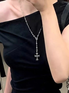 十字架流苏项链女小众设计加长款百搭情侣毛衣链2025年新款卫衣链