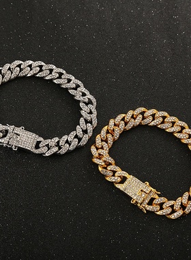 男女士潮人嘻哈饰品项饰街舞说唱配饰满钻大金链古巴链项链潮流