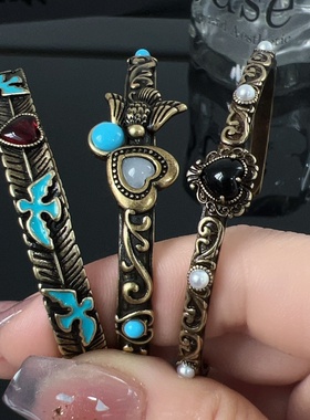 轻奢系列复古鸟衔做旧设计珍珠爱心蓝色爱心飞鸟网红同款开口手镯