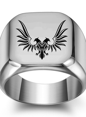 欧美双头鹰个性钛钢戒指男士复古朋克方形18mm学生潮男指环女