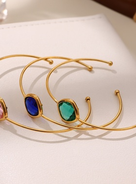 鑫艺鑫欧美INS风饰品不锈钢捷克玻璃开口手镯小众设计轻奢风手环