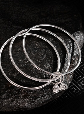 新款花蕊中砂三环两世欢银手镯 三生三世莲蓬手环 送朋友生日礼物