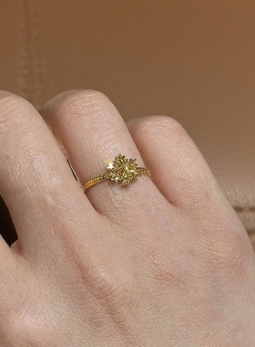 小红书爆款雪花细闪金色戒指精致设计百搭食指戒指环