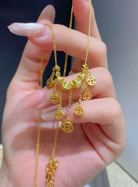 猫眼钱币流苏项链宫廷风河流金色猫眼珠时尚气质感新款项链