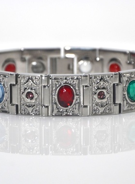 跨境热销皇冠磁石手链感男士防辐射抗疲劳健康手环镶宝石手镯