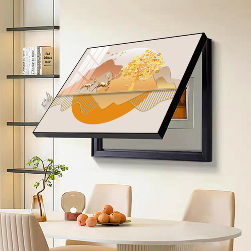 电表箱装饰画免打孔配电箱遮挡现代简约餐厅电闸盒挂画新中式壁画 - 图2