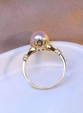 925银日本akoya海水珍珠戒指指环正圆天女级手饰 送妈妈的礼物