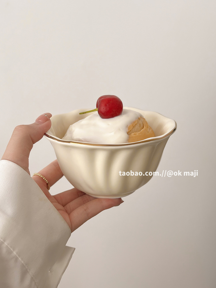 ok maji好看的碗碟套装家用花边陶瓷餐具吃饭小碗酸奶碗喝汤面碗 - 图3