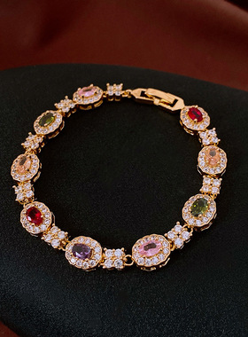 锆石椭圆卡扣手链18k真金电镀