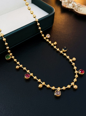 钛钢人造猫眼石项链锁骨链