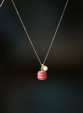 天然盐源玛瑙珍珠项链柿柿如意