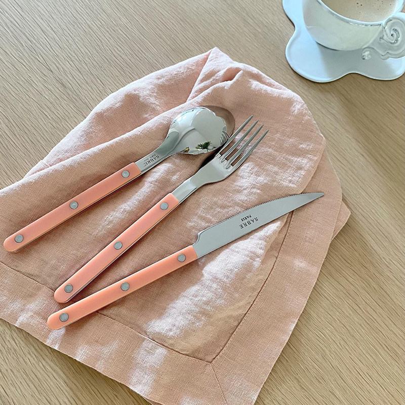 法国Sabre Paris蜜桃粉专用牛排西餐刀叉勺三件套不锈钢餐具套装,淘宝优惠券,粉丝福利购,淘宝优惠卷
