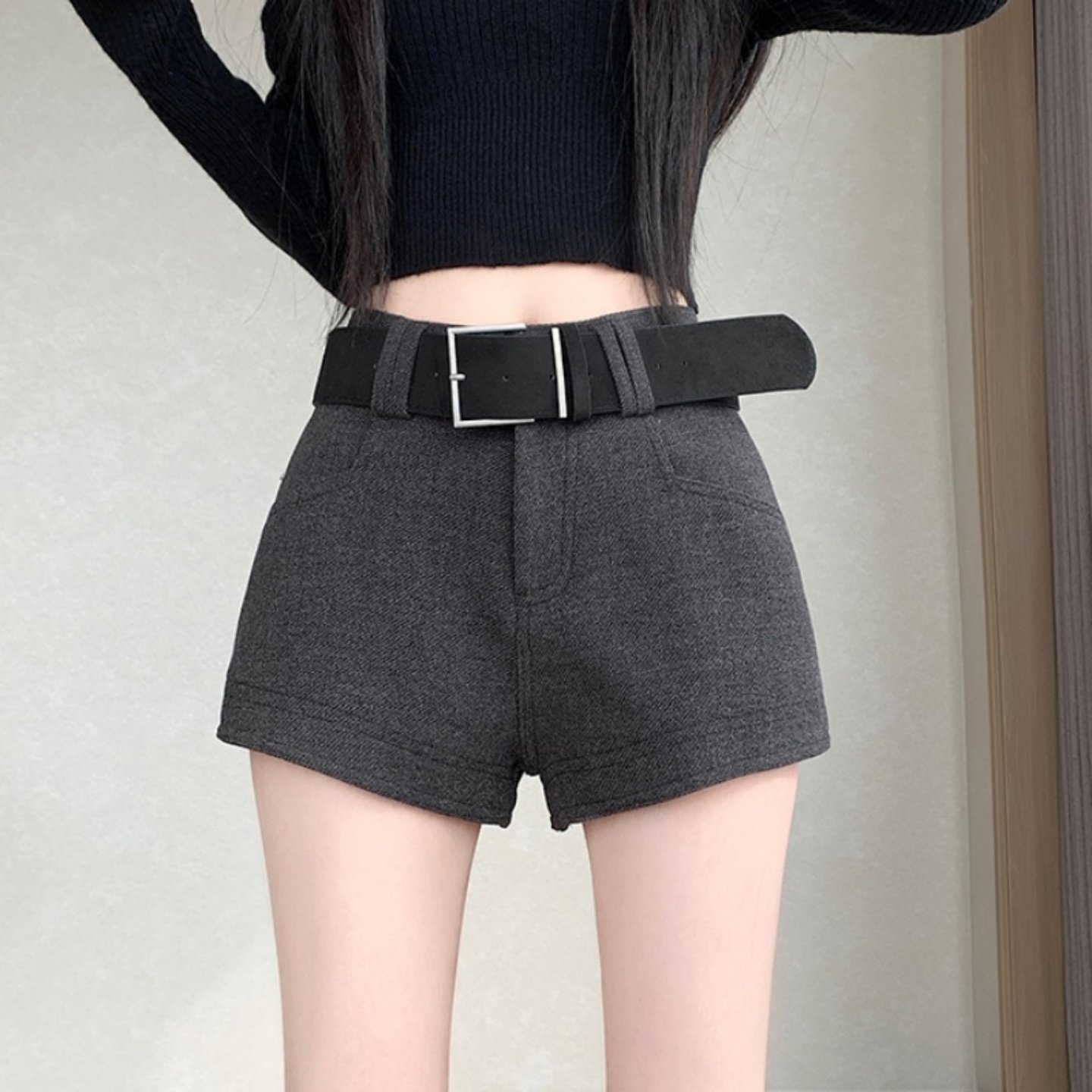 大码灰色毛呢短裤女秋冬新款辣妹高腰外穿显瘦a字阔腿靴裤配靴子,淘宝优惠券,粉丝福利购,淘宝优惠卷