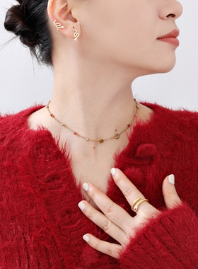 3 for evigt镀18K金星光系列星愿项链红玛瑙新年本命年新中式礼物