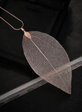 Simple Leaf Long Necklace Sweater Chain choker树叶项链毛衣链