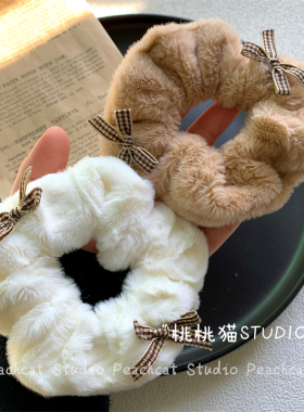 秋冬毛绒大肠圈格子甜妹可爱学生