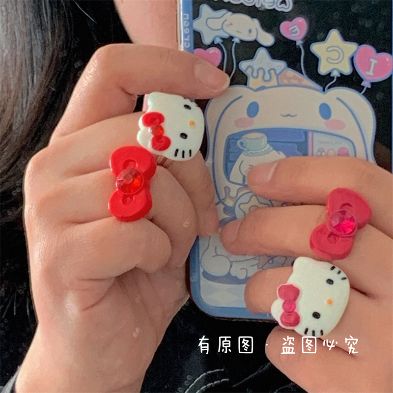 HelloKitty卡通可爱金属戒指小众复古甜酷辣妹开口调节指环女礼物-图1