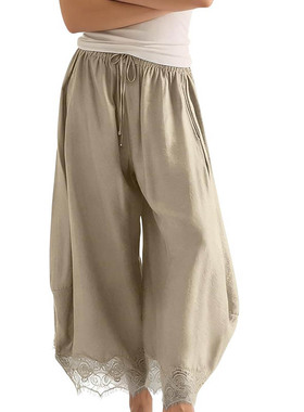 女下摆拼接蕾丝阔腿裤Women's lacewidelegpantswithpatchworkhem