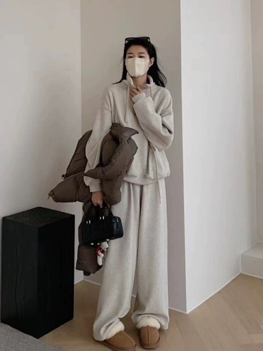 Кашемировый утепленный спортивный костюм для отдыха, комплект, удерживающий тепло свитшот