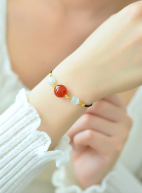 天然红玛瑙珠子手链女红色转运珠