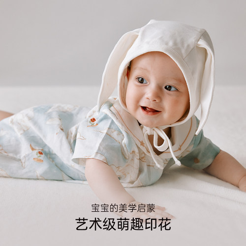 Oak Family婴幼儿连体衣夏季短袖薄款新生儿衣服宝宝满月百天爬服 - 图3