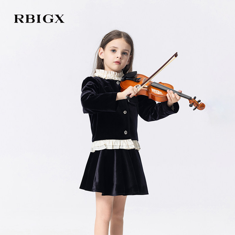 RBIGX瑞比克童装2025秋季新款丝绒撞色木耳边短款贵族优雅外套,淘宝优惠券,粉丝福利购,淘宝优惠卷