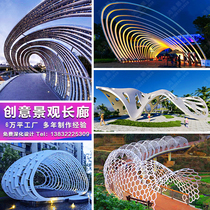 Stainless Steel Profiled Cool Pavilion Gallery Featured Mesh Landscape Sculpture Nest Structure Steel Structure Long Gallery Customize