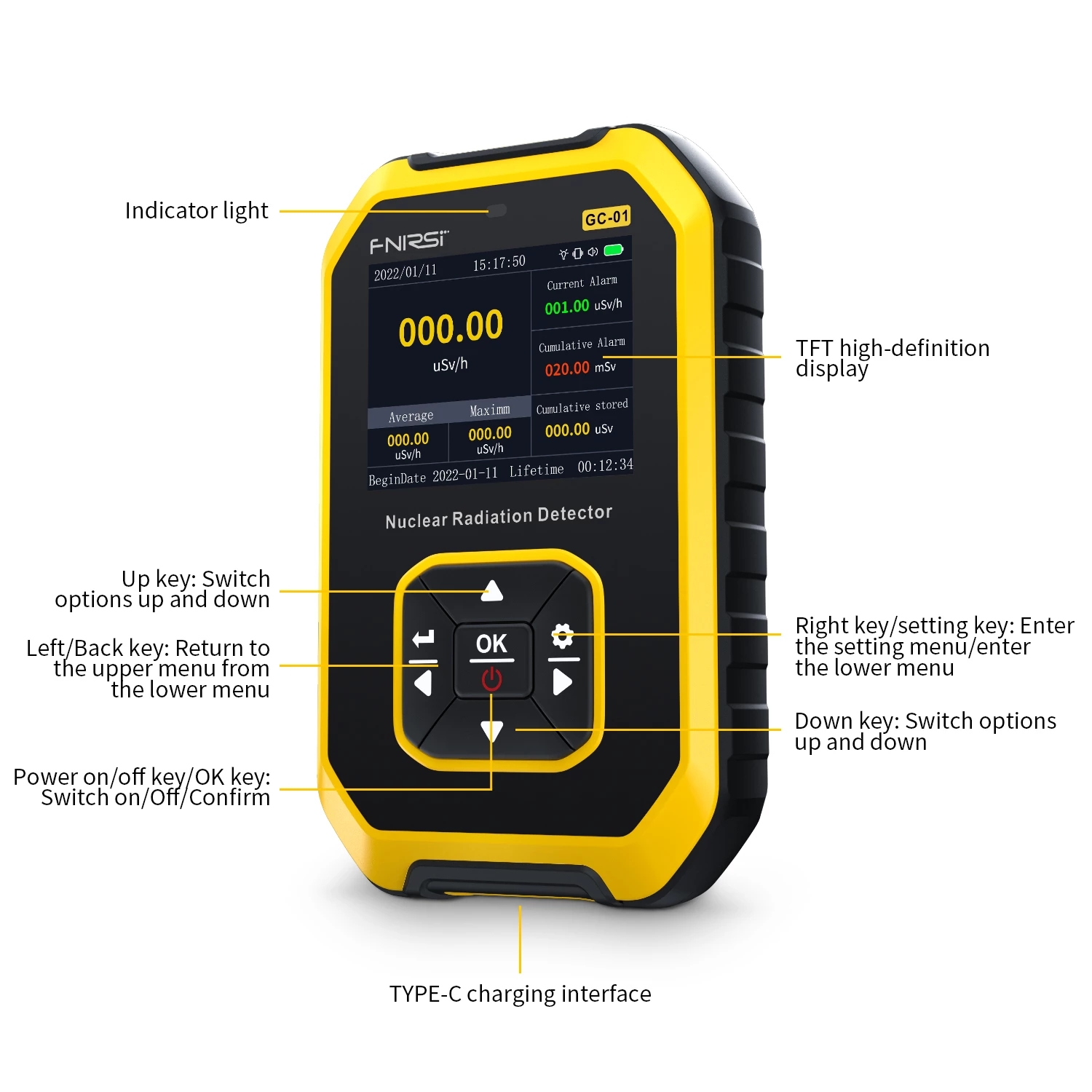 FNIRSI GC-01 Geiger counter Nuclear Radiation Detector-图3