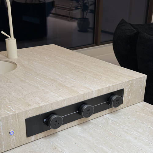 厨房黑色岩板伸缩岛台吧台桌面一体餐桌定制开放式多功能操作台 - 图1