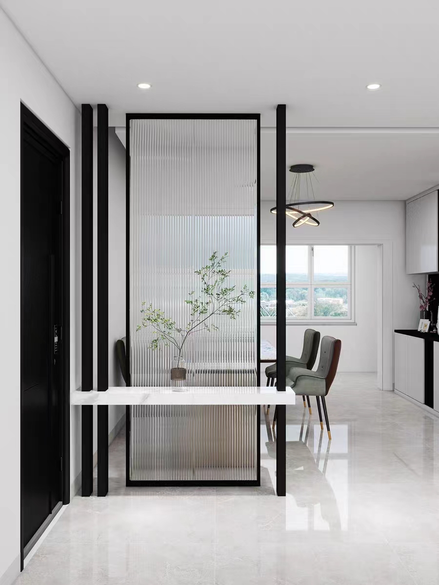 现代简约长虹玻璃隔断入户玄关客厅餐厅轻奢铁艺不锈钢屏风定制 - 图2