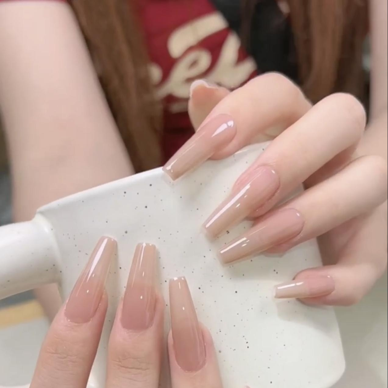 纯手工穿戴甲美甲加长t款纯色裸色简约气质显白高级感ins甄嬛美甲 - 图0