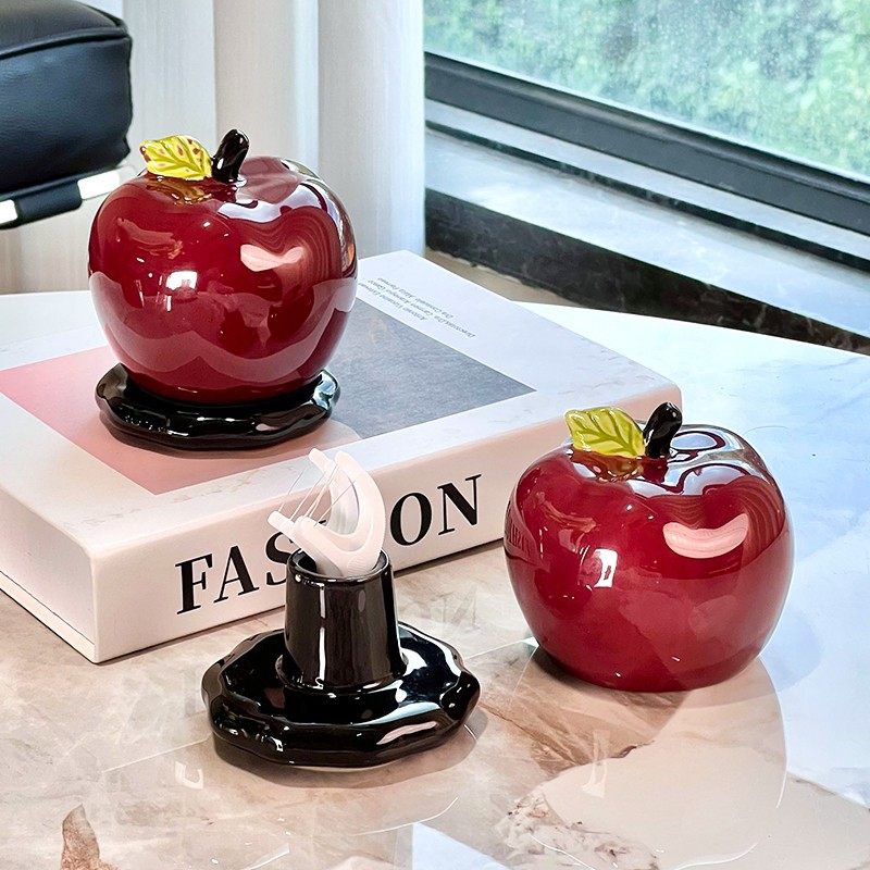 2025新款创意陶瓷苹果牙签盒轻奢高级高颜值新型牙线棉签收纳罐,淘宝优惠券,粉丝福利购,淘宝优惠卷