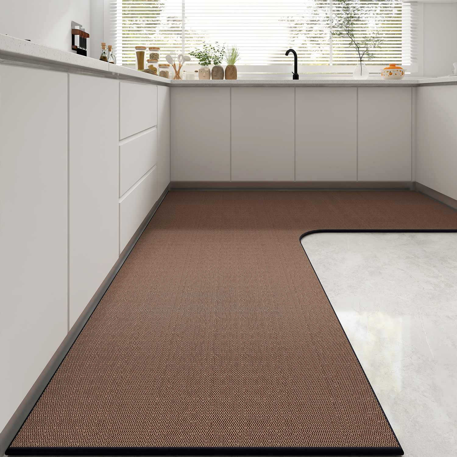 纯色高级感厨房地垫进门防滑防水吸油脚垫可裁剪家用地毯2025新款 - 图1