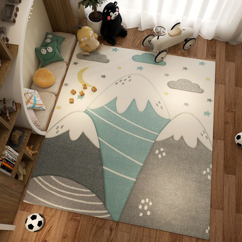 儿童房地毯男女孩卧室新款免洗可擦沙发转椅地垫阅读区卡通床边毯 - 图2